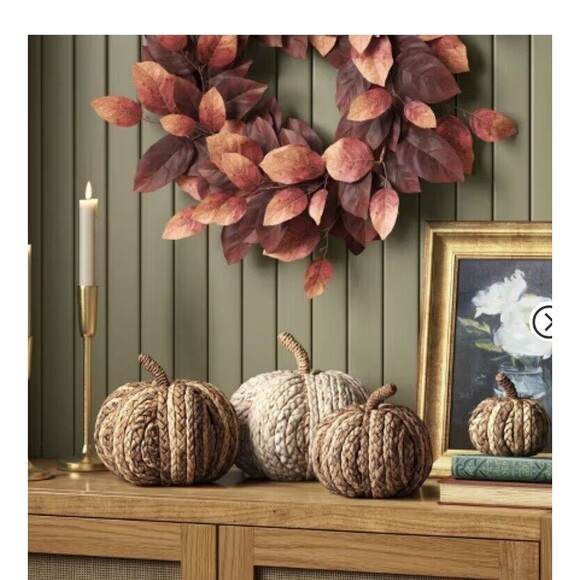 Small 4” Woven Pumpkin Dark Two Tone Pumpkin Figurines - Threshold NEW! CUTE! - Picture 2 of 3